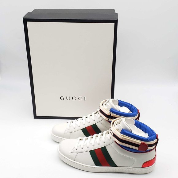 100% Authentic Gucci Ace Stripe High Top Sneaker Unisex - Picture 2 of 11